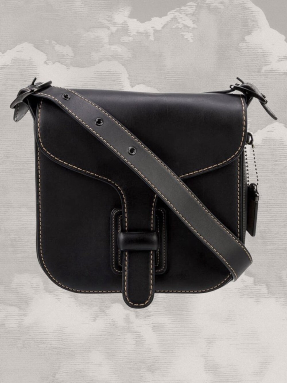 COACH Courier Bag Black contrast stitching flap crossbody shoulder unisex EUC